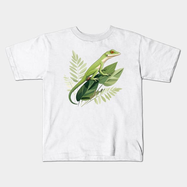 Green Anole Kids T-Shirt by zooleisurelife